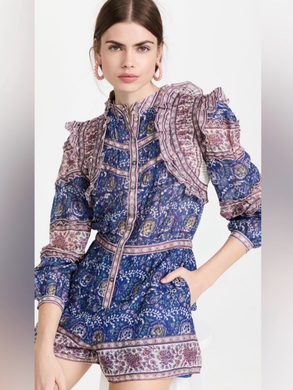 Sea New York Rosita Border Blue Long Sleeve Romper | Womens 6